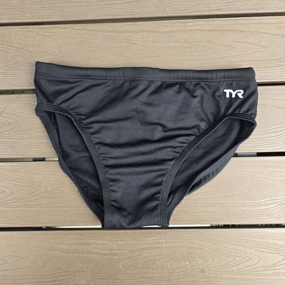 TYR Men's Solid Black Drawstring Racer Swimwear Briefs Size 30 NEW No Tags - Picture 1 of 3